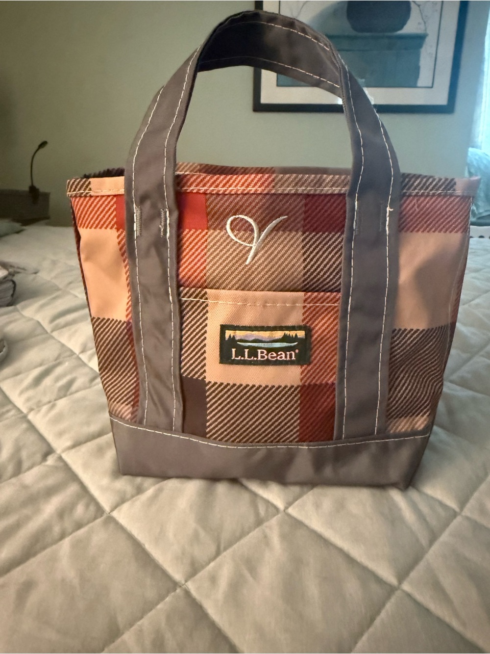 L.L. Bean Plaid Small Tote in Brown, Tan and Rust